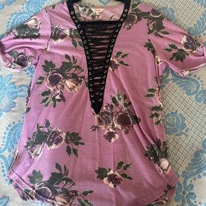 Floral Lace-Up Shirt